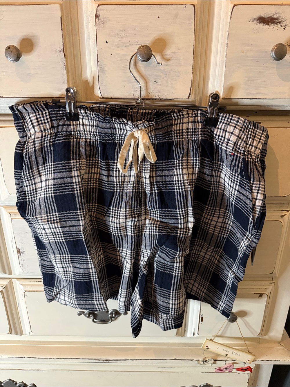 Tommy Hilfiger Women's Navy Plaid Drawstring Shorts